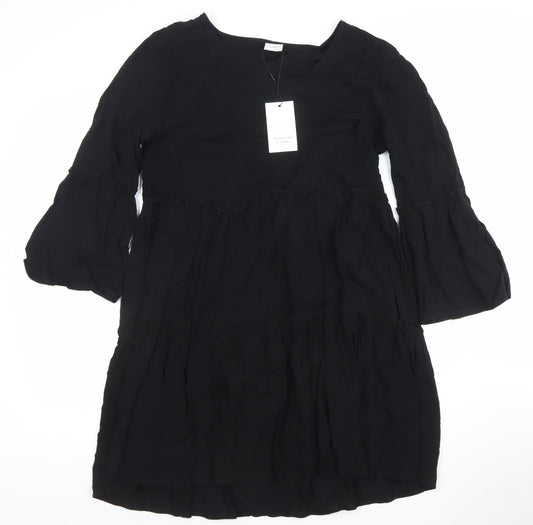 Jacqueline de Yong Women's Black Viscose Knee Length Ruffle Dress - Size 10