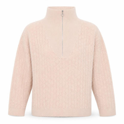 Front view of Gallery Women’s Beige Roll Neck Cable-Knit Jumper, size L