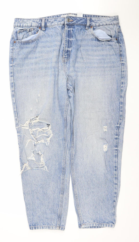 Next Women Blue Distressed Relaxed Fit High Rise Jeans UK 18R