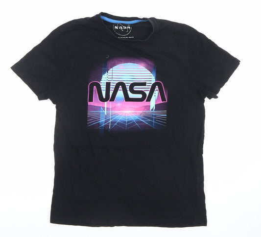 NASA Men’s Black Small Retro Space Graphic Cotton T-Shirt