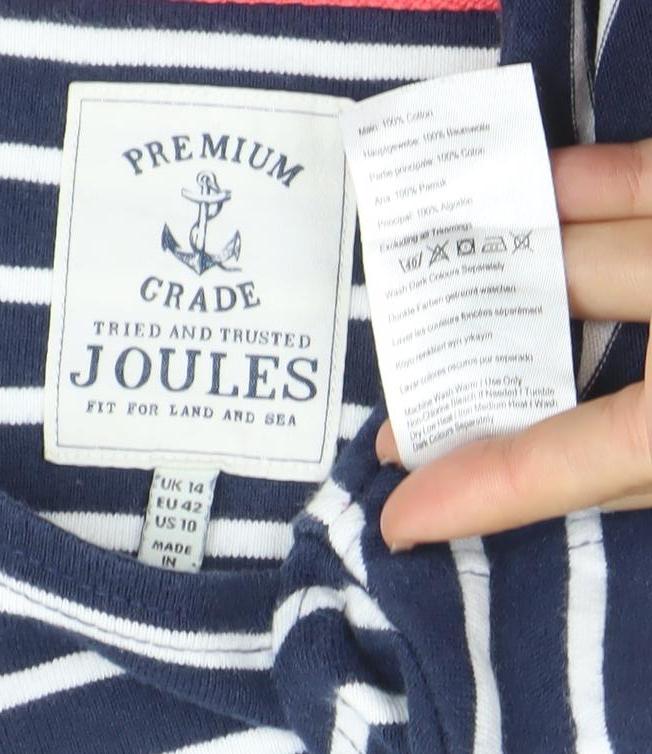 Joules Women Blue Striped Cotton T-Shirt Dress Size 14