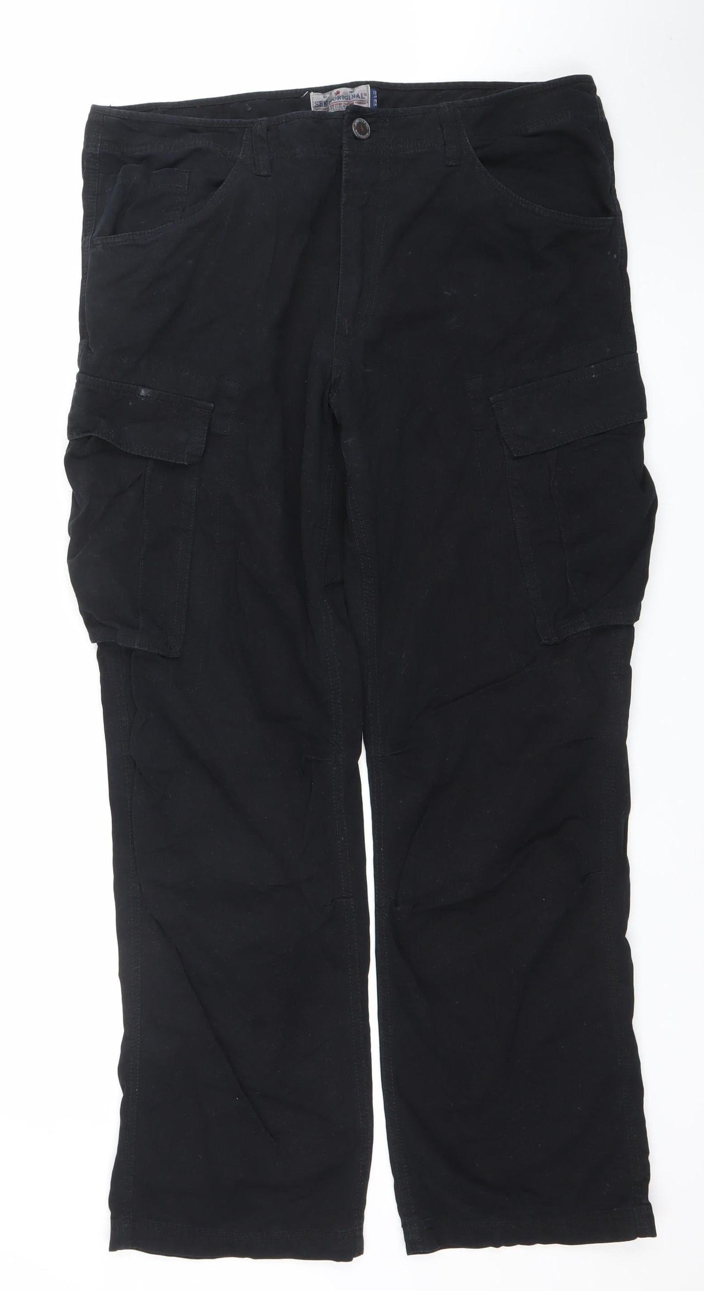 Mens UK Size W36 L32 Shine Original Regular Fit Cargo Black Trousers