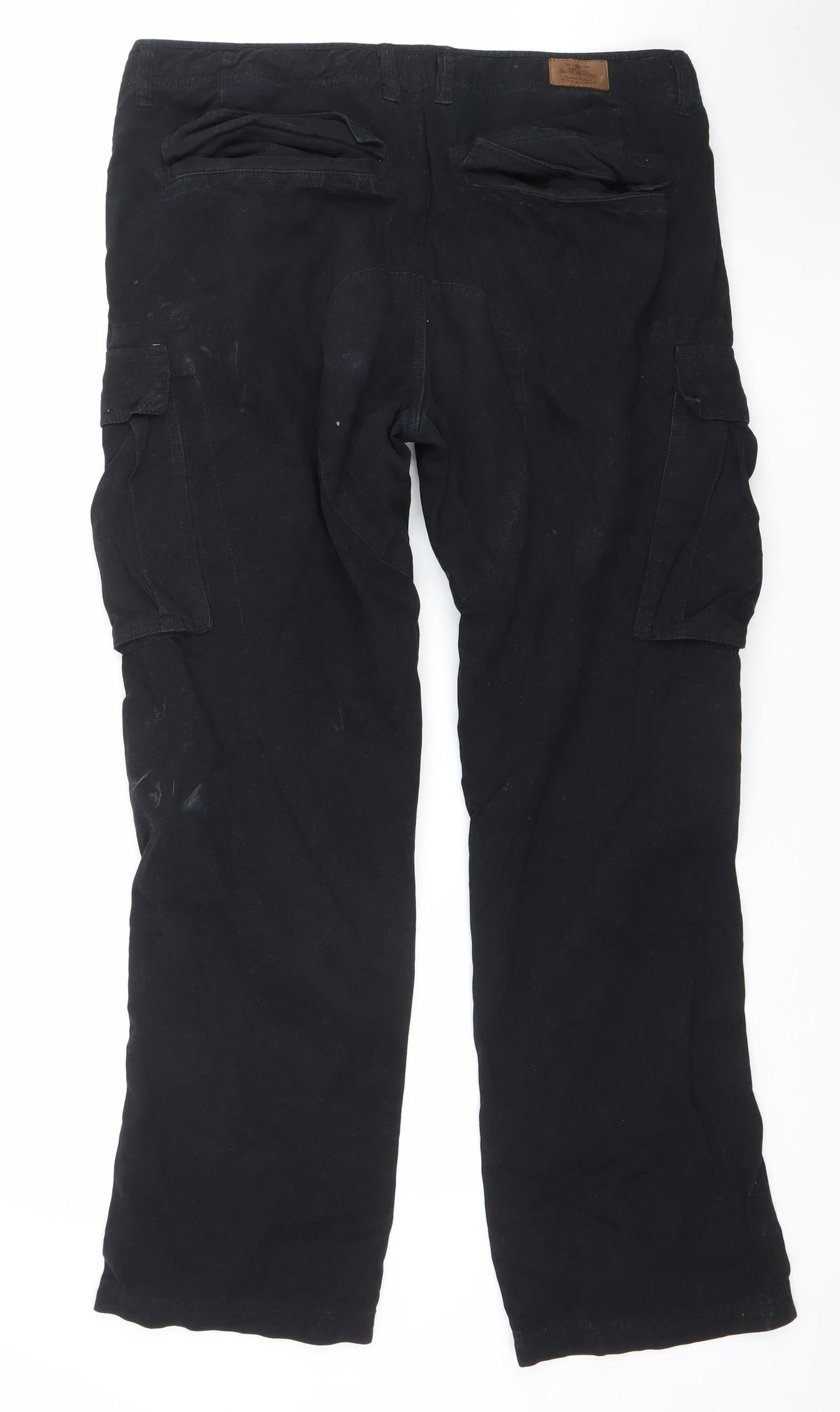 Mens UK Size W36 L32 Shine Original Regular Fit Cargo Black Trousers