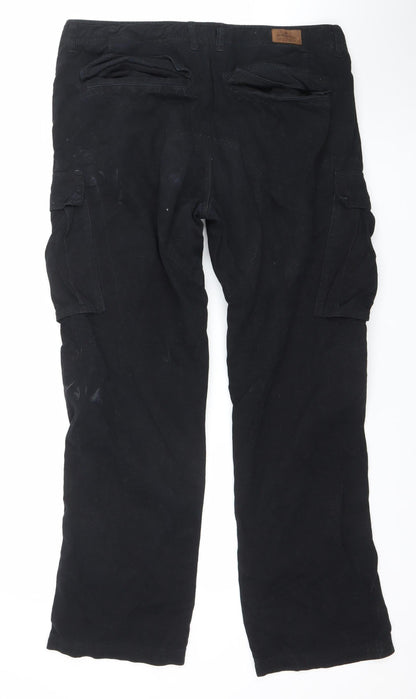 Mens UK Size W36 L32 Shine Original Regular Fit Cargo Black Trousers