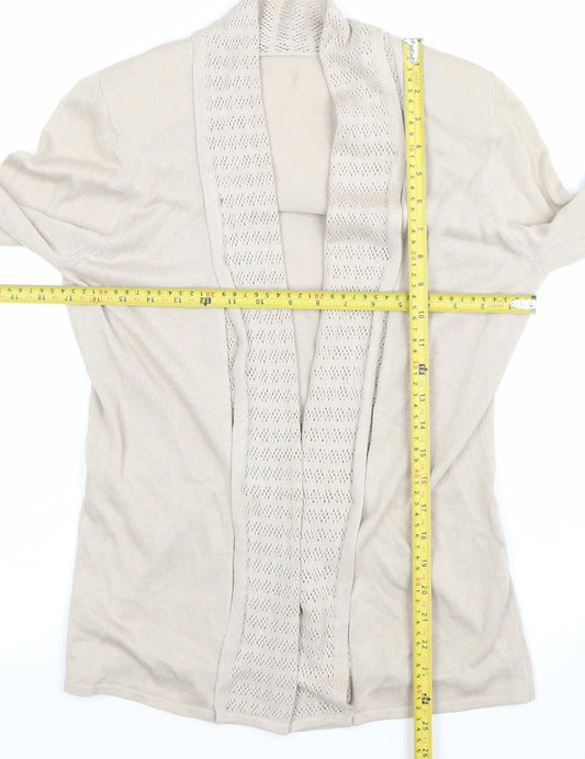 Eastex Women Beige Viscose Cotton Open Knit Long Sleeve Cardigan Size 10
