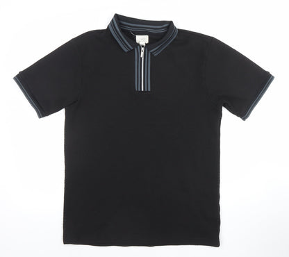 River Island Men's Black 1/4 Zip Knit Polo Shirt Size L
