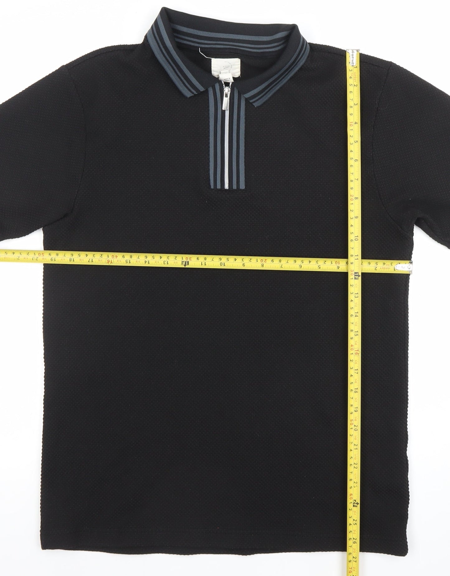 River Island Men's Black 1/4 Zip Knit Polo Shirt Size L