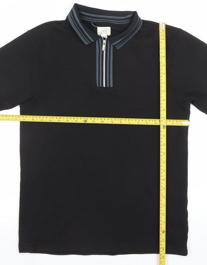 River Island Men's Black 1/4 Zip Knit Polo Shirt Size L