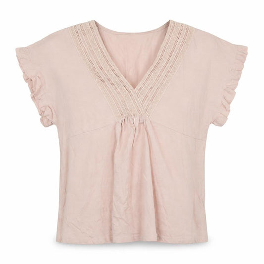 Front view of Principles Women Pink Crochet V-Neck Cotton Tunic Blouse, size 12