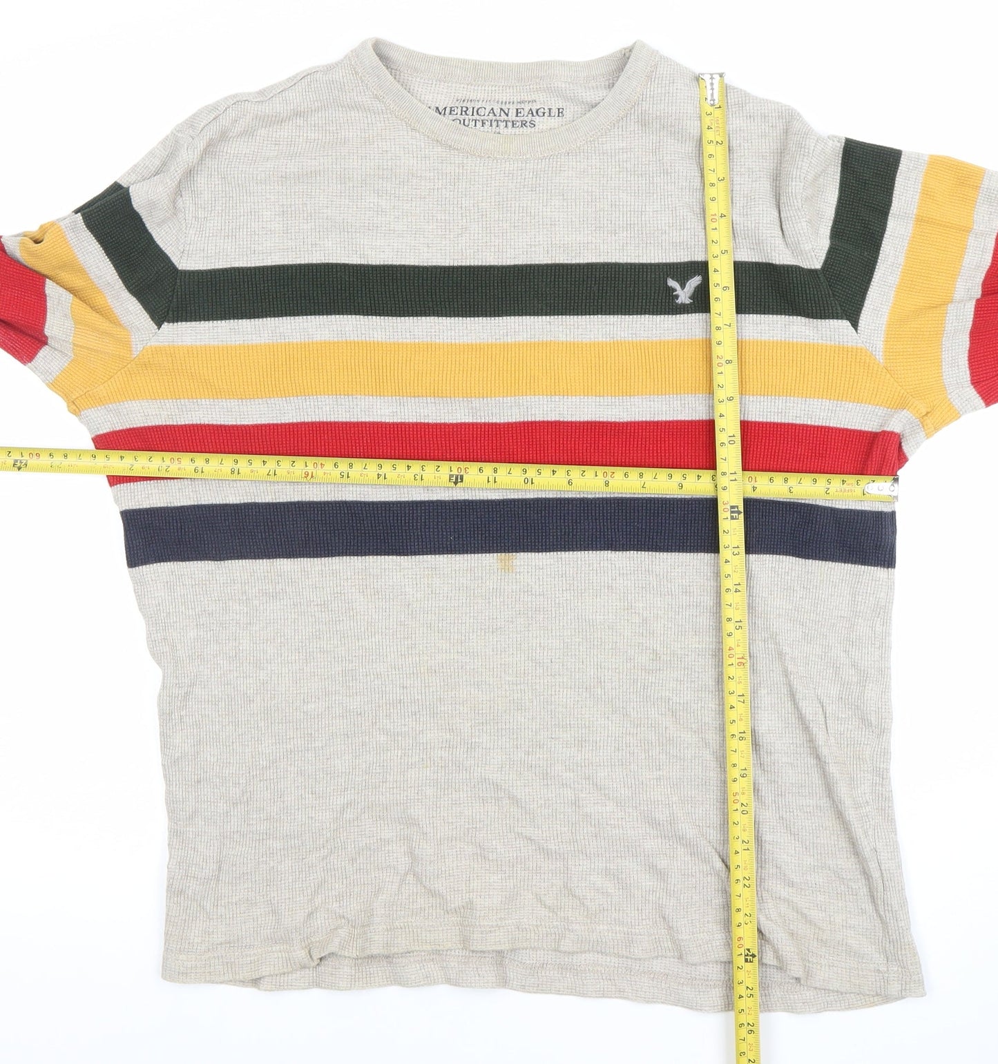 American Eagle Men’s Beige Striped Waffle Knit Cotton Jumper L