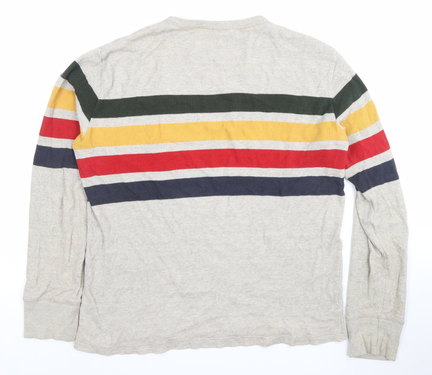 American Eagle Men’s Beige Striped Waffle Knit Cotton Jumper L