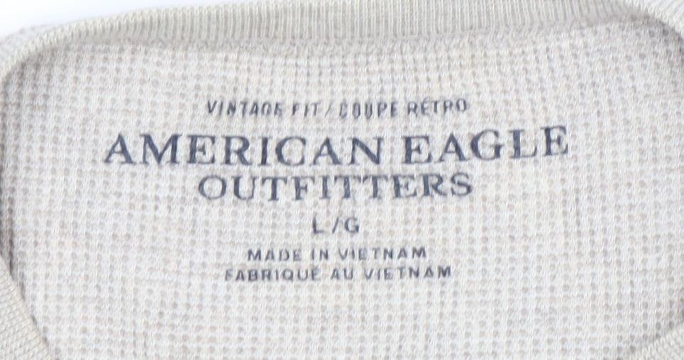 American Eagle Men’s Beige Striped Waffle Knit Cotton Jumper L