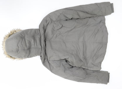 Fat Face Women’s Grey Faux Fur Hooded Parka Coat Size 14
