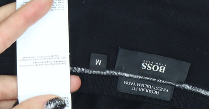 Hugo Boss Mens Black Cotton V-Neck Jumper Size M Regular Fit