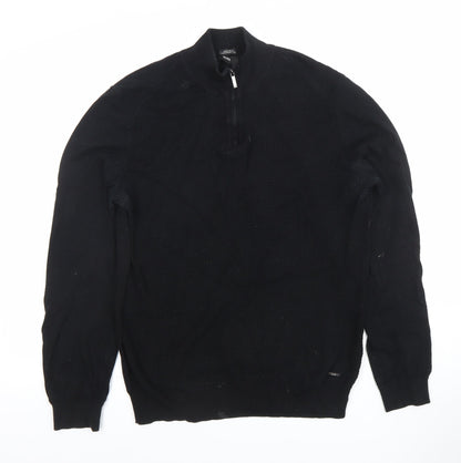 Hugo Boss Men's Black Cotton Regular Fit 1/2 Zip Jumper M