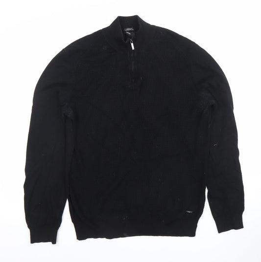 Hugo Boss Men's Black Cotton Regular Fit 1/2 Zip Jumper M