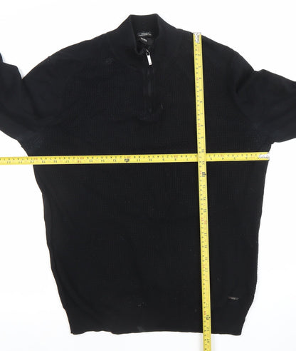 Hugo Boss Men's Black Cotton Regular Fit 1/2 Zip Jumper M