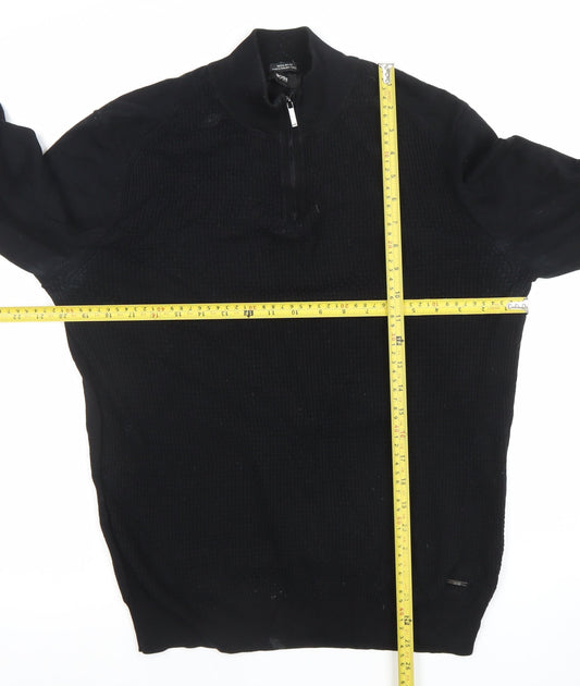 Hugo Boss Men's Black Cotton Regular Fit 1/2 Zip Jumper M