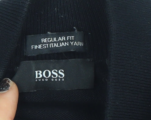 Hugo Boss Men's Black Cotton Regular Fit 1/2 Zip Jumper M