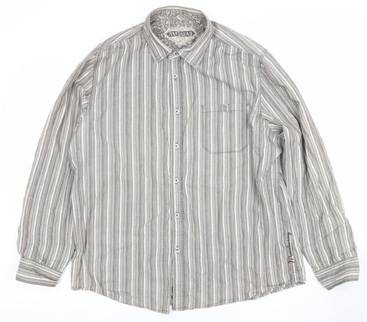 Mantaray Women Grey Striped Long Sleeve Button-Up Cotton Shirt Size L