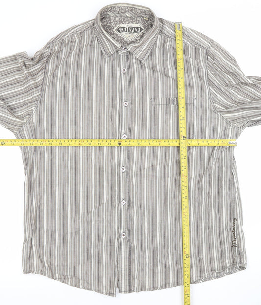 Mantaray Women Grey Striped Long Sleeve Button-Up Cotton Shirt Size L