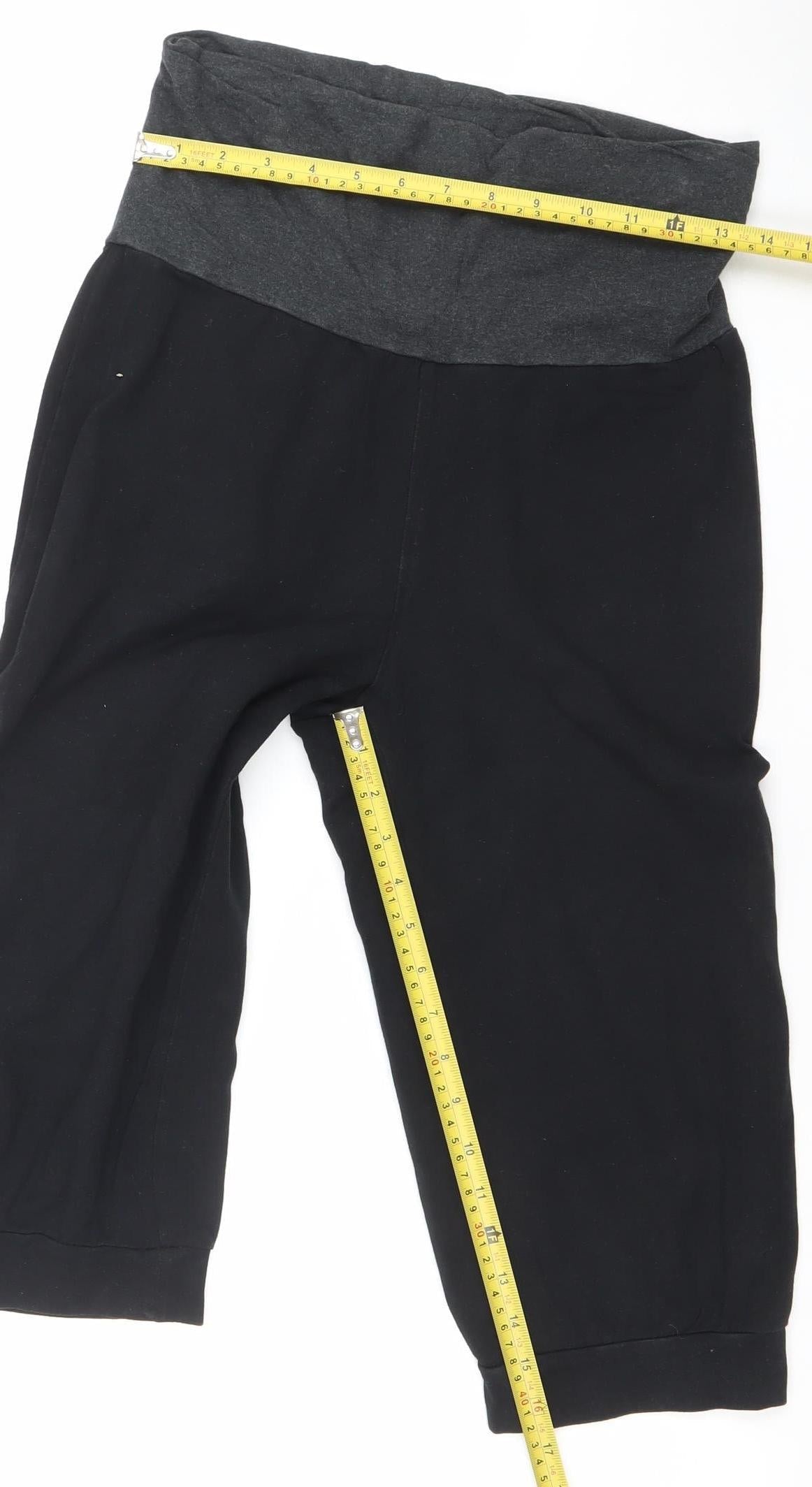 Decathlon Women's Black Capri Yoga Trousers L Cotton Blend Stretch