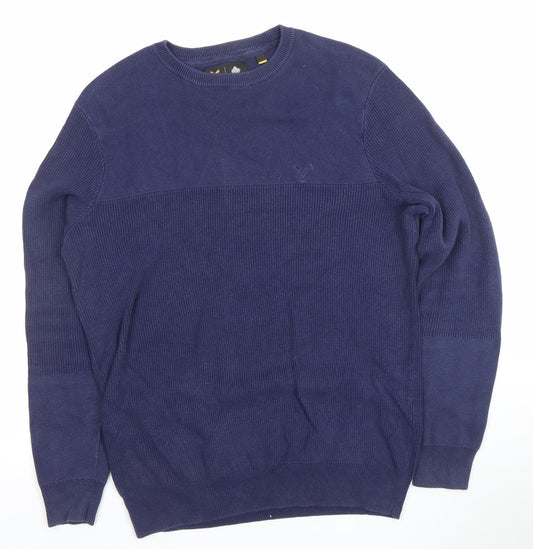 Lyle & Scott Men's Blue Cotton Crew Neck Jumper Size S