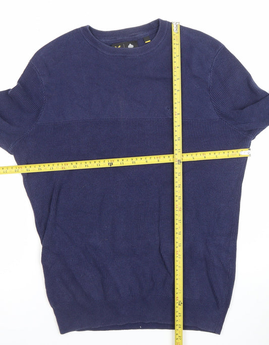 Lyle & Scott Men's Blue Cotton Crew Neck Jumper Size S