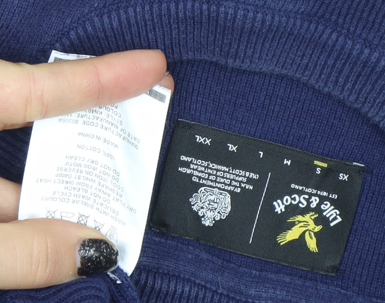 Lyle & Scott Men's Blue Cotton Crew Neck Jumper Size S