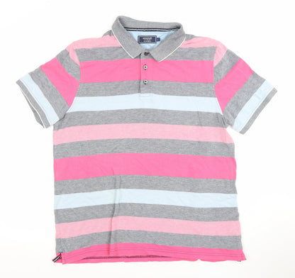 Maine New England Men’s Multicoloured Striped Cotton Polo Shirt Size L