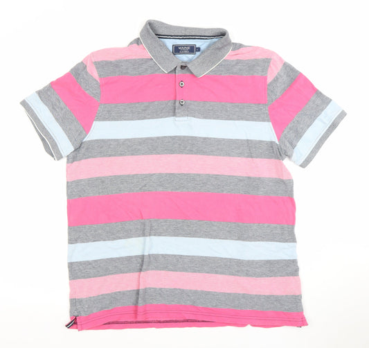 Maine New England Men’s Multicoloured Striped Cotton Polo Shirt Size L