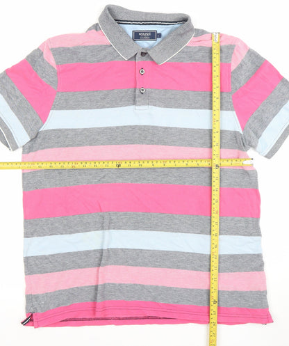 Maine New England Men’s Multicoloured Striped Cotton Polo Shirt Size L