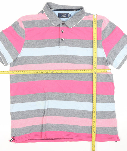 Maine New England Men’s Multicoloured Striped Cotton Polo Shirt Size L