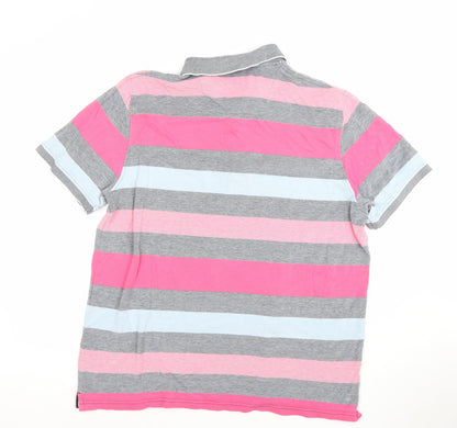 Maine New England Men’s Multicoloured Striped Cotton Polo Shirt Size L