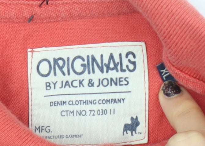 Jack & Jones Men's Red XL Polo Shirt Authentic Graphic Cotton