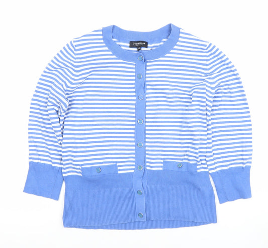 Debenhams Women's Blue Striped Cotton Blend Cardigan Size 12