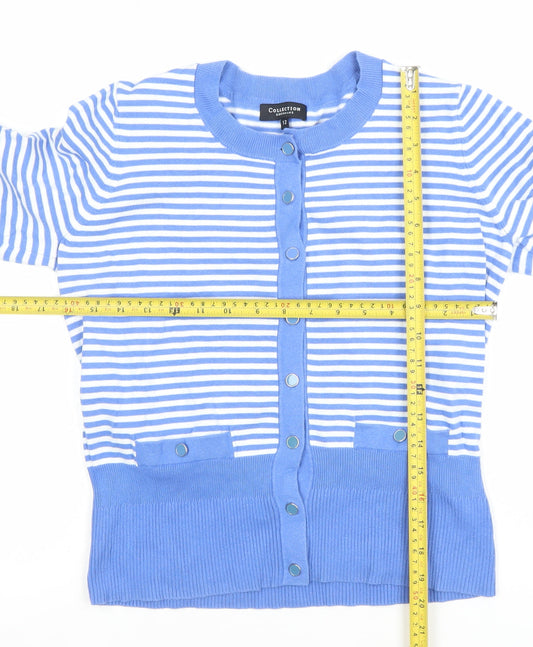 Debenhams Women's Blue Striped Cotton Blend Cardigan Size 12