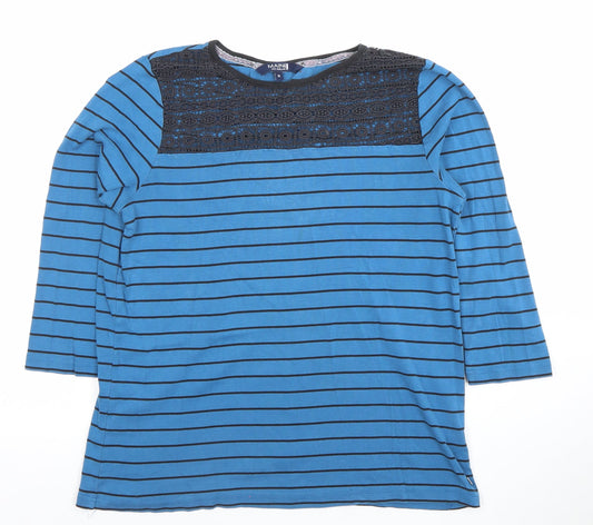 Maine New England Women's Blue Striped 3/4 Sleeve Cotton T-Shirt Size 16