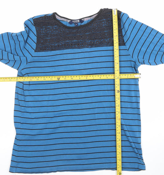 Maine New England Women's Blue Striped 3/4 Sleeve Cotton T-Shirt Size 16