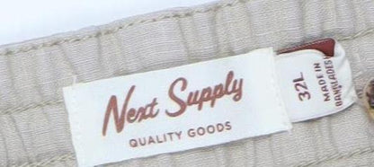 Next Men Beige Linen Blend Chino Trousers 32L Regular Fit