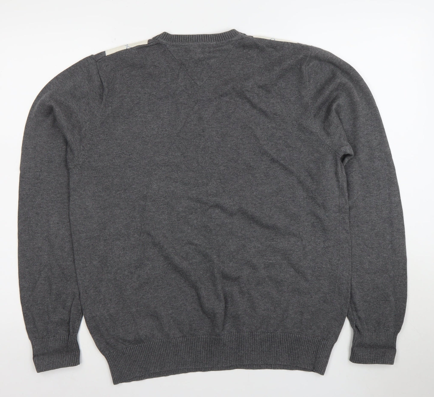 Tommy Hilfiger Men's Grey Argyle V-Neck Cotton Jumper L