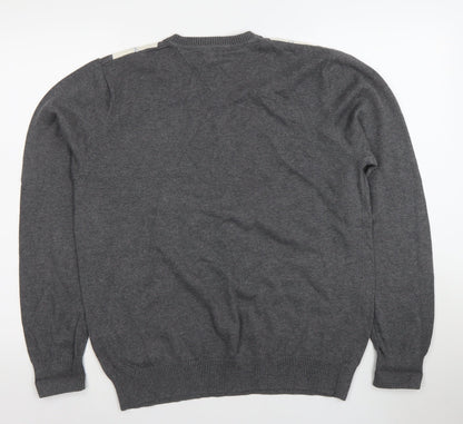 Tommy Hilfiger Men's Grey Argyle V-Neck Cotton Jumper L