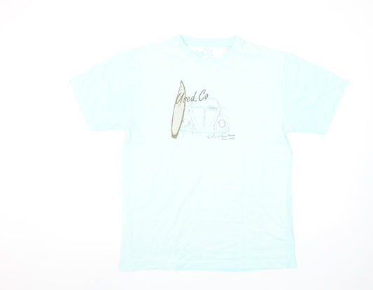 Used.Co Men's Blue Graphic Surf Beach Car Cotton T-Shirt Size M