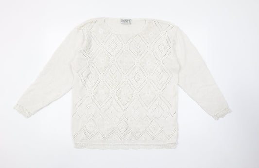 HONEY Women’s Ivory Open-Knit Beaded Pullover Jumper Size M