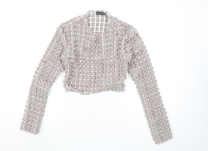 Womens UK Size 12 PRETTYLITTLETHING Beige Cropped Blouse