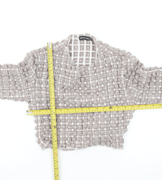 PrettyLittleThing Women’s Beige Check Cropped Ruffle Blouse Size 12