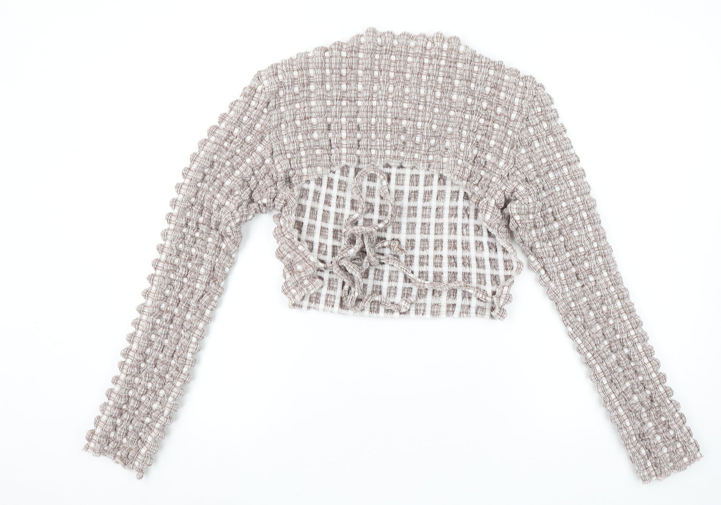 Womens UK Size 12 PRETTYLITTLETHING Beige Cropped Blouse