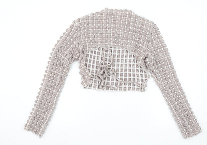 Womens UK Size 12 PRETTYLITTLETHING Beige Cropped Blouse