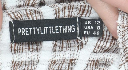 Womens UK Size 12 PRETTYLITTLETHING Beige Cropped Blouse