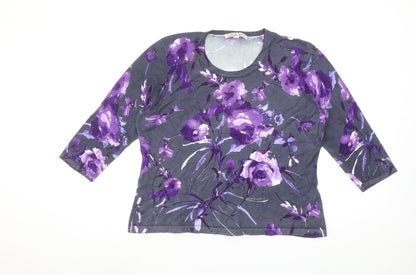 Jacques Vert Women's Purple Floral 3/4 Sleeve Top Size L